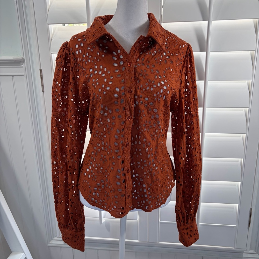 Joie Terracotta Eyelet Blouse - Picture 2 of 9